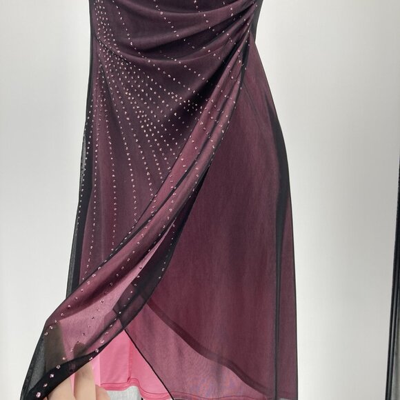 Vintage Byer Too Womens Beaded Mesh Midi Dress Size M Whimsigoth Vamp Goth Y2K - Picture 3 of 16